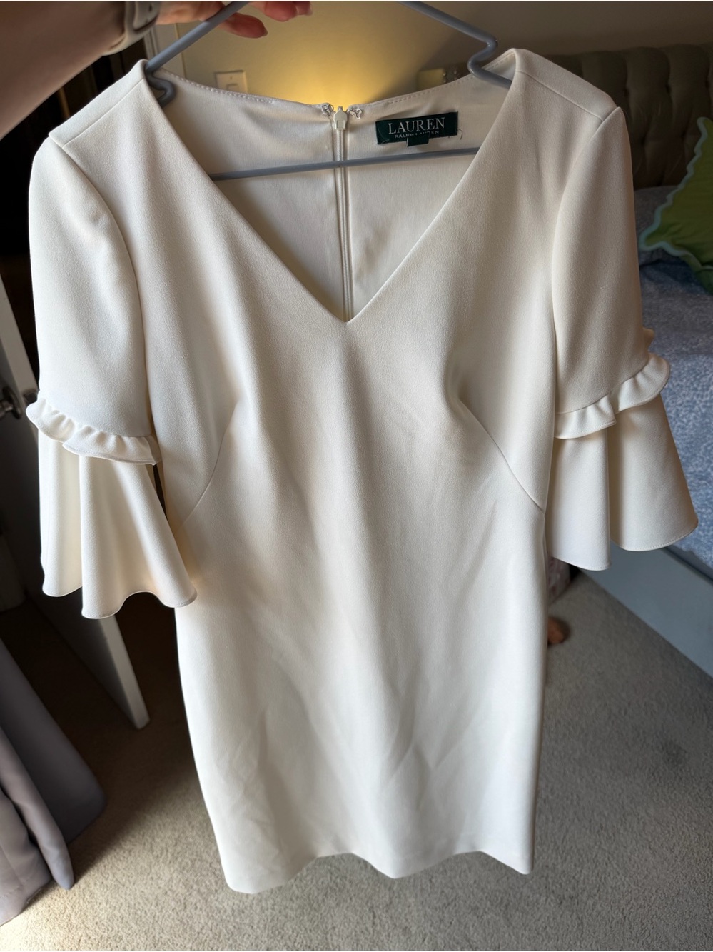 Off-white Ralph Lauren V-Neck Ruffle Sleeve Dress